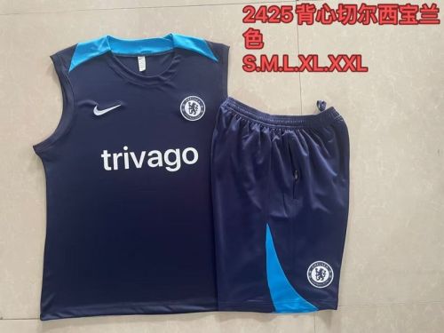 Adult Uniform 2024 Chelsea Dark Blue Soccer Training Vest and Shorts Football Set