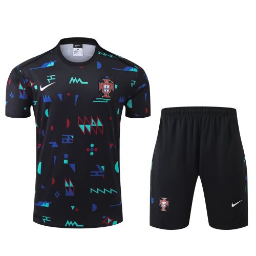 Adult Uniform 2024 Portugal Black Soccer Training Jersey and Shorts Football Kits