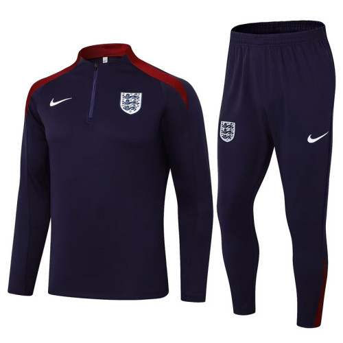 2024 England Dark Blue/Red Soccer Training Sweater and Pants