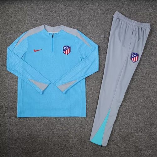 2024 Atletico Madrid Light Blue/Grey Soccer Training Sweater and Pants
