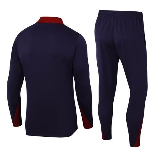 2024 England Dark Blue/Red Soccer Training Sweater and Pants