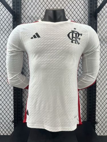 Long Sleeve without Sponor Logo Player Version 2024-2025 Flamengo Away White Soccer Jersey Football Shirt