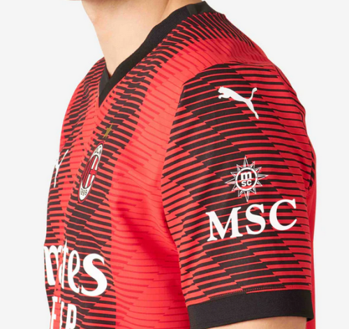 with MSC Sponor Logo Fan Version 2023-2024 AC Milan Home Soccer Jersey AC Futbol Shirt