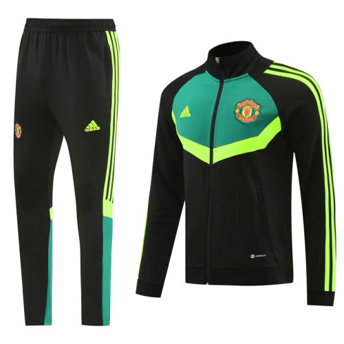 2024 Manchester United Black/Green Soccer Training Hoodie and Pants Football Tracksuit