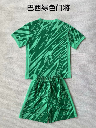 Youth Uniform Kids Kit Brazil 2024 Green Goalkeeper Soccer Jersey Shorts Brasil Child Football Set