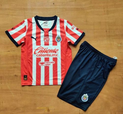 Youth Uniform Kids Kit Chivas 2024-2025 Home Soccer Jersey Shorts Child Football Set