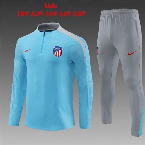 Youth 2024 Atletico Madrid Light Blue/Grey Soccer Training Sweater and Pants
