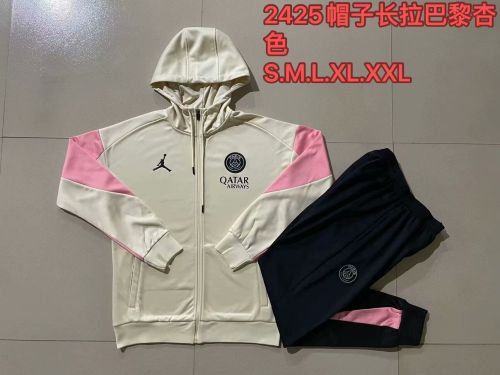 2024 PSG Light Yellow Soccer Training Hoodie and Pants Football Tracksuit