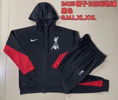 2024 Liverpool Black Soccer Training Hoodie and Pants Football Tracksuit