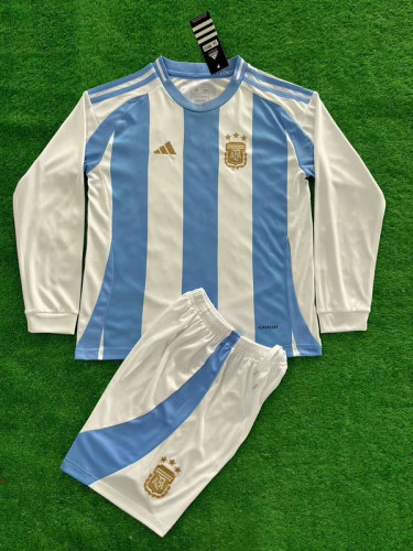 Long Sleeve Youth Uniform Kids Kit 2024 Argentina Home Soccer Jersey Shorts Child Football Set