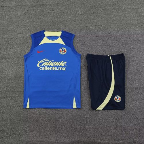 Adult Uniform 2024 Club America Blue Soccer Training Vest and Shorts Football Set