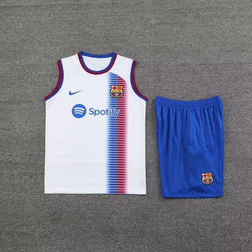 Adult Uniform 2024 Barcelona White Soccer Training Vest and Shorts Football Set