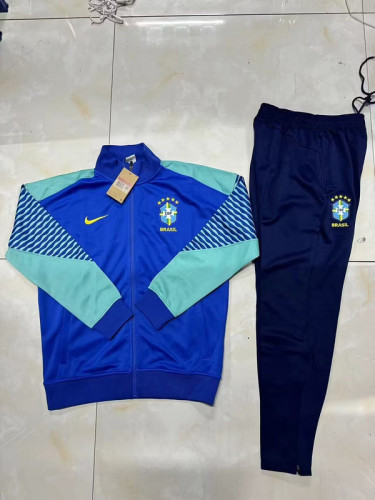 2024 Brazil Blue/Green Soccer Training Jacket and Pants Football Tracksuit