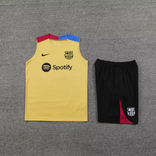 Adult Uniform 2024 Barcelona Yellow/Red/Blue Soccer Training Vest and Shorts Football Set