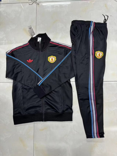 2024 Manchester United Black Soccer Training Jacket and Pants Football Tracksuit