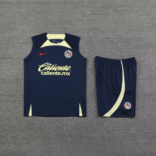 Adult Uniform 2024 Club America Dark Blue Soccer Training Vest and Shorts Football Set
