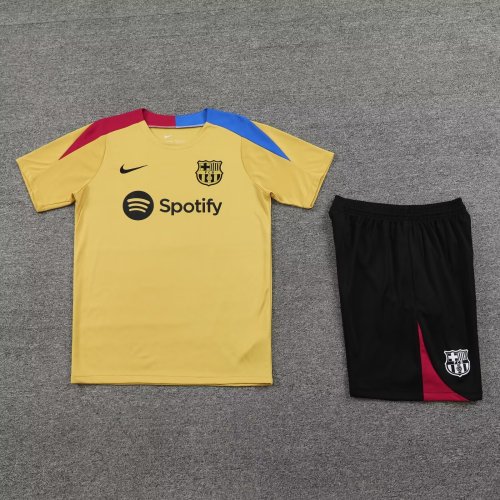 Adult Uniform 2024 Barcelona Yellow/Red/Blue Soccer Training Jersey and Shorts Football Set