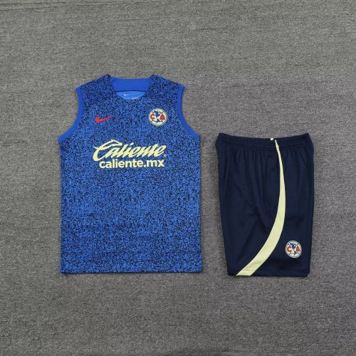 Adult Uniform 2024 Club America Black/Blue Soccer Training Vest and Shorts Football Set