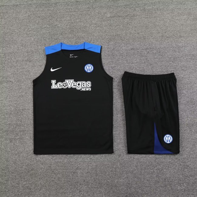 Adult Uniform 2024 Inter Milan Black/Blue Soccer Training Vest and Shorts Football Set