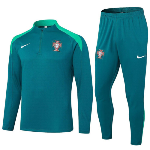 2024 Portugal Dark Green Soccer Training Sweater and Pants