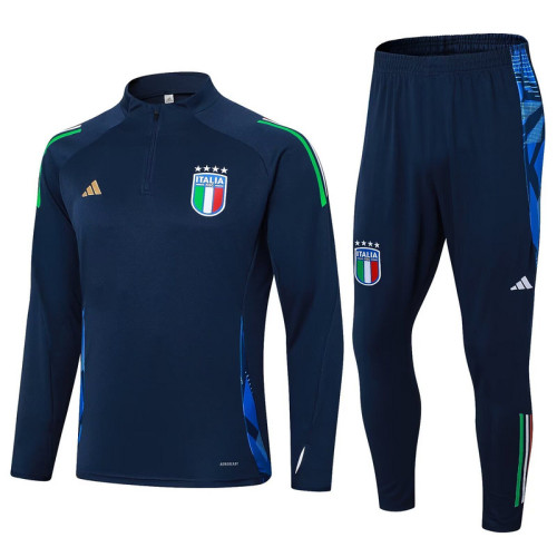2024 Italy Dark Blue Soccer Training Sweater and Pants