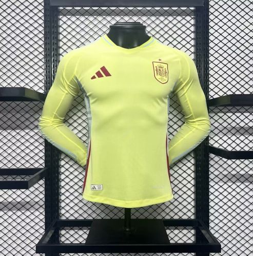 Long Sleeve Player Version Spain 2024 Away Yellow Soccer Jersey España Camisetas de Futbol