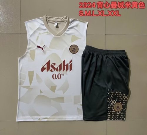 Adult Uniform 2024 Manchester City Beige Soccer Training Vest and Shorts Football Set