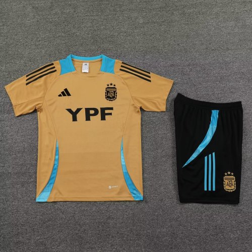 Adult Uniform 2024 Argentina Yellow Soccer Training Jersey and Shorts Cotton Football Kits