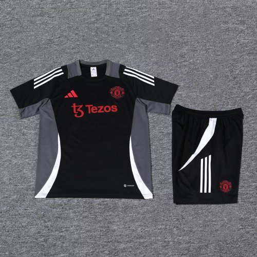 Adult Uniform 2024 Manchester United Black/Grey Soccer Training Jersey and Shorts Football Set