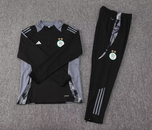 2024 Algeria Black/Grey Soccer Training Sweater and Pants