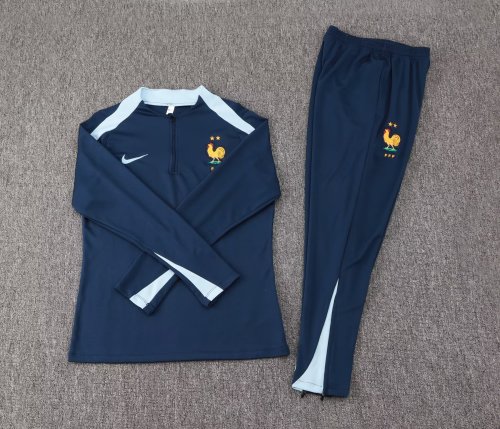 2024 France Dark Blue Soccer Training Sweater and Pants