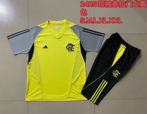 Adult Uniform 2024 Flamengo Yellow/Grey Soccer Training Jersey and 3/4 Pants Football Set