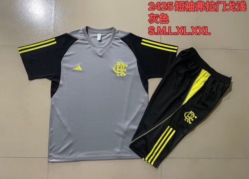 Adult Uniform 2024 Flamengo Grey/Black Soccer Training Jersey and 3/4 Pants Football Set