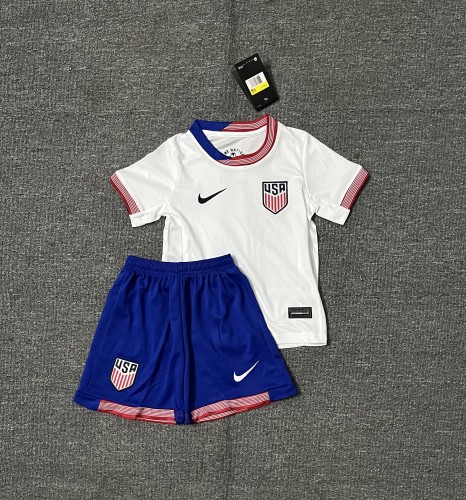 Youth Uniform Kids Kit USA 2024 Home Soccer Jersey Shorts United States Child Football Set