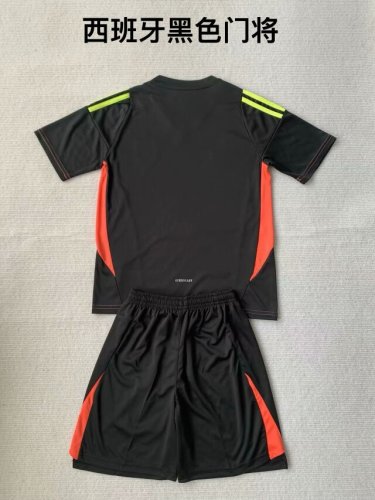 Youth Uniform Kids Kit Spain 2024 Black Goalkeeper Soccer Jersey Shorts Child Football Set
