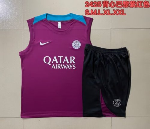 Adult Uniform 2024 PSG Purple Soccer Training Vest and Shorts Football Set
