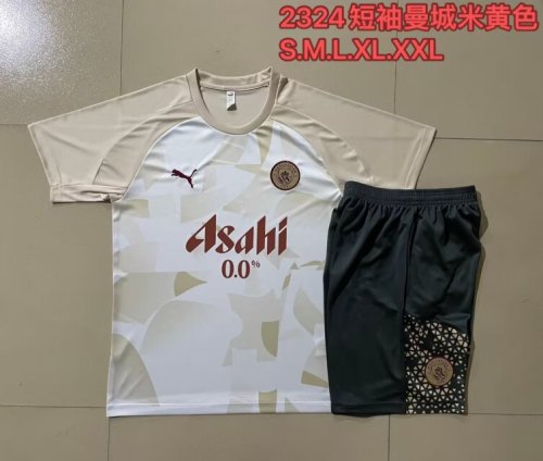 Adult Uniform 2024 Manchester City Beige Soccer Training Jersey and Shorts Football Set