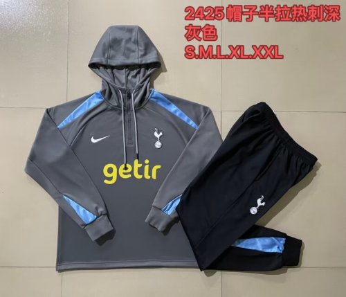2024 Tottenham Hotspur Grey Soccer Training Hoodie and Pants Football Tracksuit