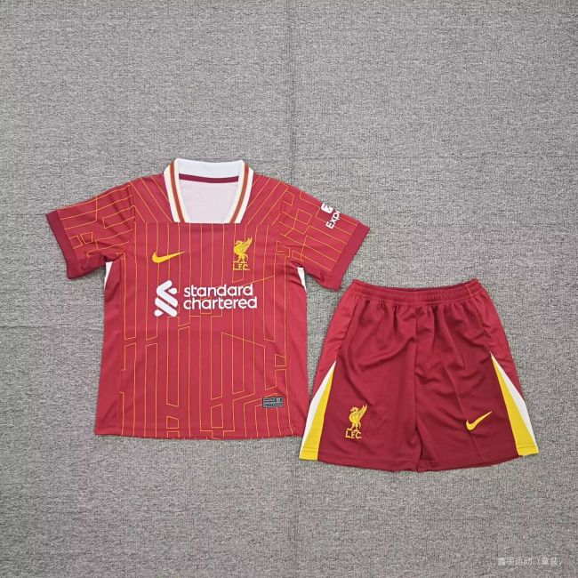 Youth Uniform Kids Kit Liverpool 2024-2025 Home Soccer Jersey Shorts Child Football Set