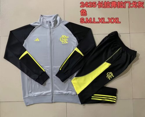 2024 Flamengo Grey/Black Soccer Training Jacket and Pants Football Tracksuit