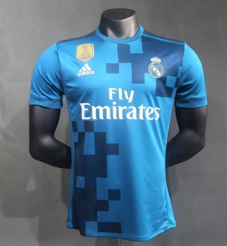 with Golden FIFA Patch Retro Jersey 2017-2018 Real Madrid Third Away Blue Soccer Jersey
