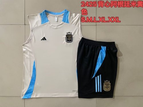 Adult Uniform 2024 Argentina Beige Soccer Training Vest and Shorts Football Set