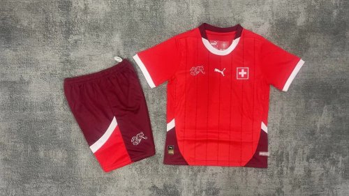 Youth Uniform Kids Kit Switzerland 2024 Home Soccer Jersey Shorts Swiss Child Football Set