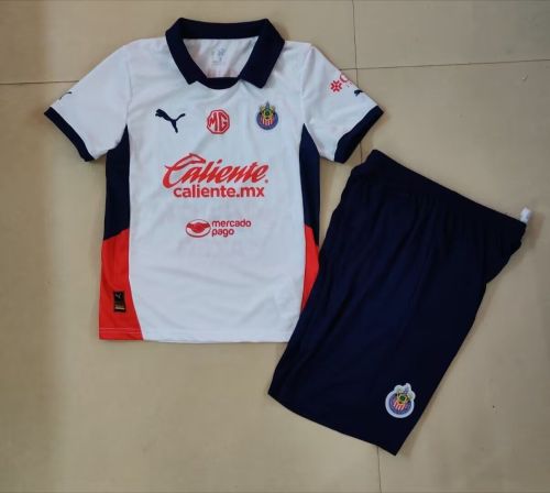 Youth Uniform Kids Kit Chivas 2024-2025 Away White Soccer Jersey Shorts Child Football Set