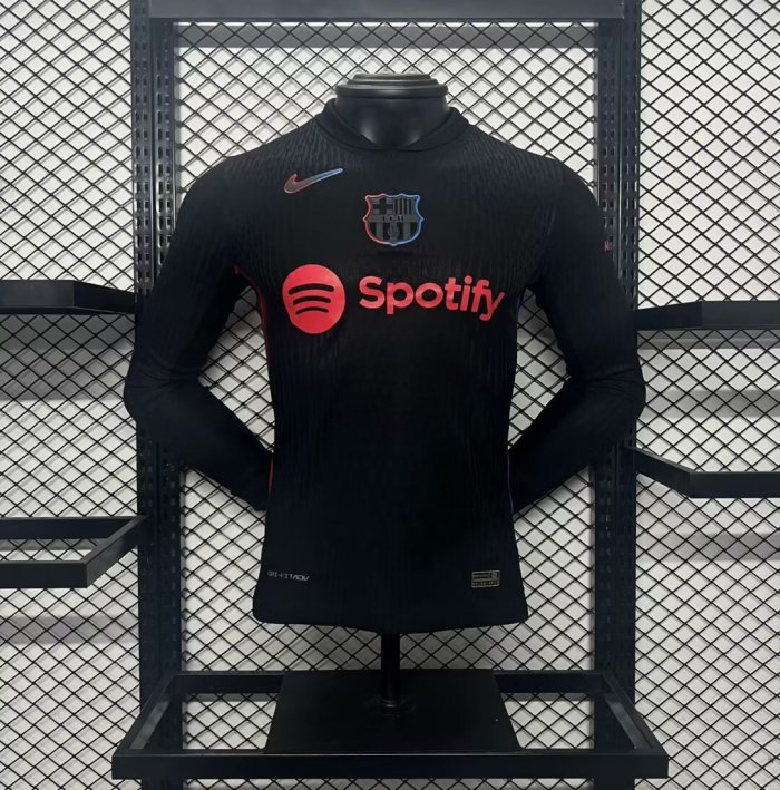 Long Sleeve Barca Camisetas de Futbol Player Version 2024-2025 Barcelona Away Black Soccer Jersey