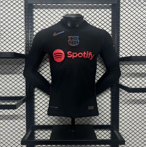 Long Sleeve Barca Camisetas de Futbol Player Version 2024-2025 Barcelona Away Black Soccer Jersey
