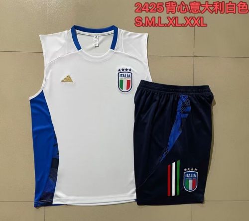 Adult Uniform 2024 Italy White Soccer Training Vest and Shorts Football Set