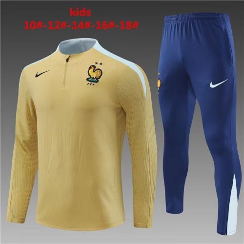 Youth 2024 France Gold/Blue Soccer Training Sweater and Pants