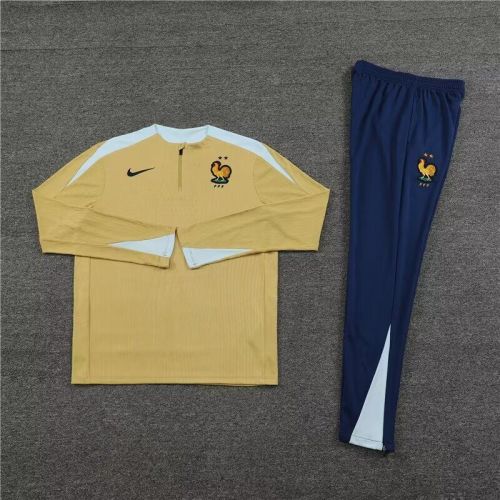 2024 France Gold/Blue Soccer Training Sweater and Pants