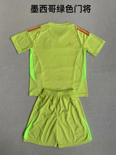 Youth Uniform Kids Kit Mexico 2024 Green Goalkeeper Soccer Jersey Shorts Child Football Set